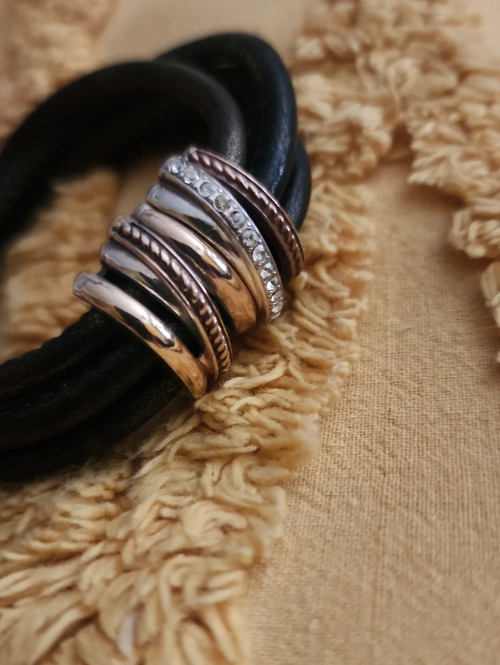 New Brighton Neptune's Rings Leather Bracelet with Crystals